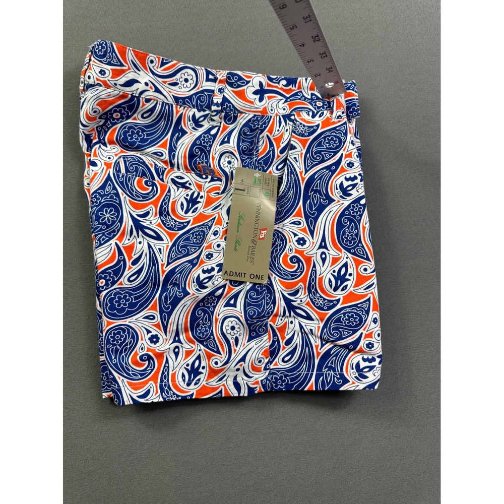 Pennington & Bailes Womens‎ Stadium Shorts Blue Orange Paisley Size 4 NWT